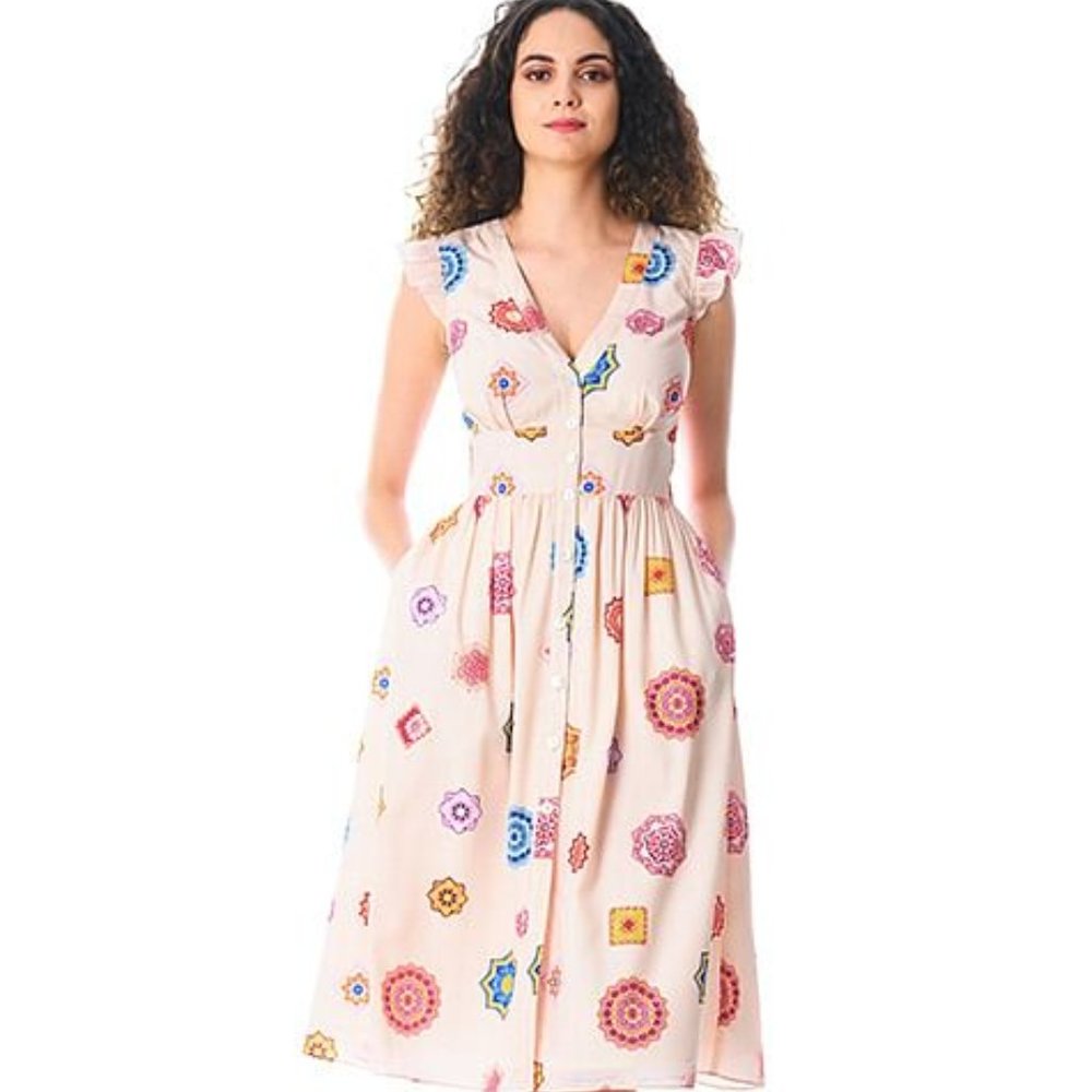 Sleeveless Dress ~ crochet print ~ vintage retro